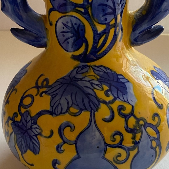 Vintage Decorative Vase China Side Handles Floral Yellow Blue - Picture 6 of 8